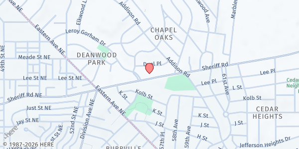 Map showing Community Ministry of PG County (Meridian Hill Baptist) at 5354 Sheriff Road, Capitol Heights, MD