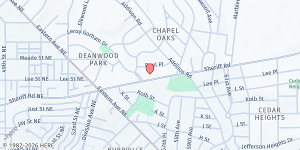 Map showing Meridian Hill Baptist Church at 5354 Sheriff Road, Capitol Heights, MD