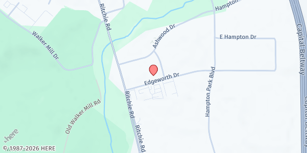Map showing New Hope and Life Church of God, Inc. at 8616 Edgeworth Drive, Capitol Heights, MD