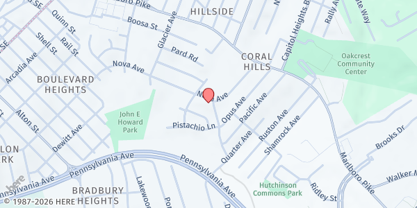 Map showing Refuge of Hope Disciple Center at 1442 Nova Avenue, Capitol Heights, MD