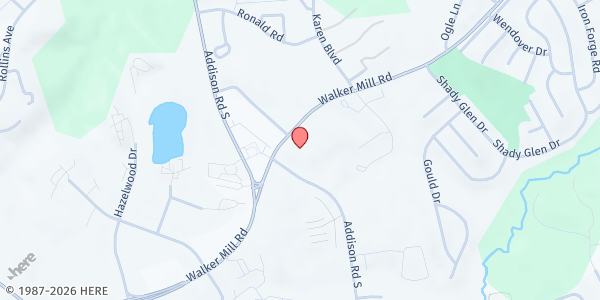 Map showing Walker Mill Baptist Church at 6801 Walker Mill Rd, Capitol Heights, MD