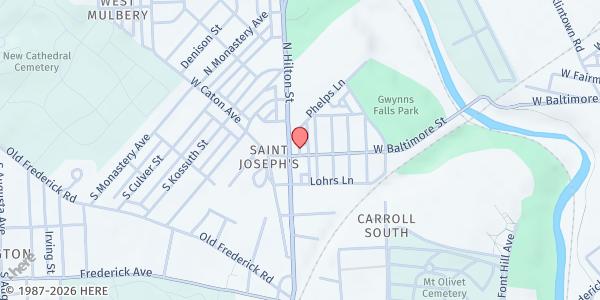 Map showing Love of God at 3216 West Baltimore Street, Carroll South, MD