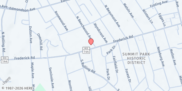 Map showing Catonsville Presbyterian Church at 1400 Frederick Rd, Catonsville, MD