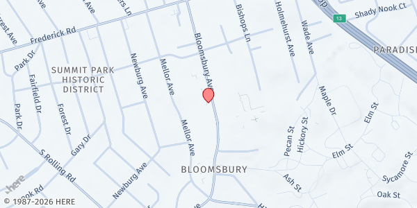 Map showing ISKCON Emergency Food Pantry at 200 Bloomsbury Avenue, Catonsville, MD