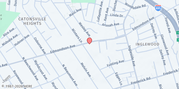 Map showing Mount Olivet UM Church at 823 Edmondson Avenue, Catonsville, MD