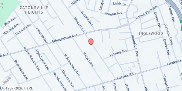 Map showing Women's Missionary Outreach at 67 Winters Lane, Catonsville, MD