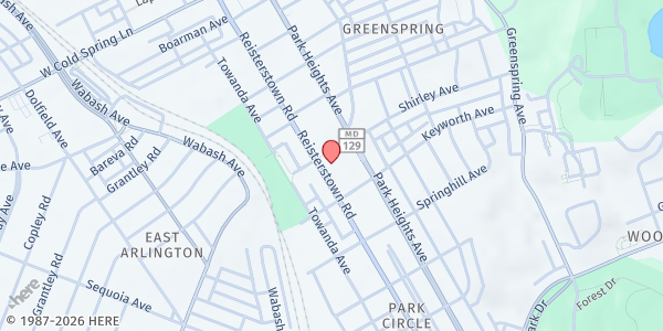 Map showing 5th District Human Service Center at 3939 Reisterstown Road, Central Park Heights, MD