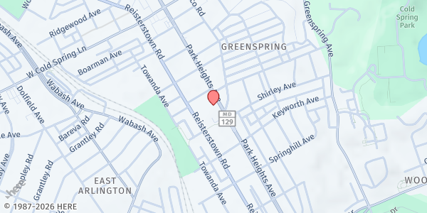 Map showing Gillis Memorial Christian Church at 4016 Park Heights Avenue, Central Park Heights, MD