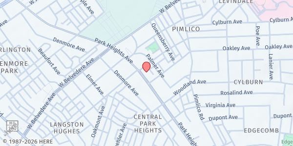 Map showing Park Heights Community Center at 4917 Park Heights Avenue, Central Park Heights, MD