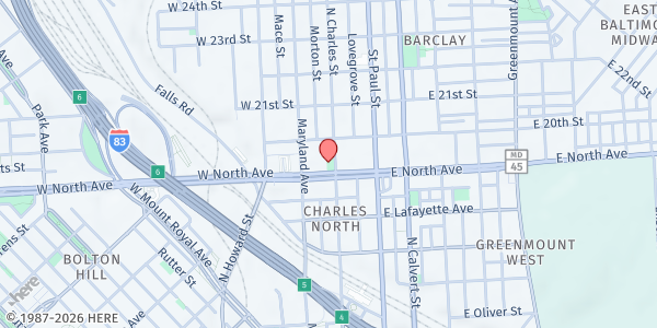 Map showing Y Not Lot at The Good Trouble Church at 4 West North Avenue, Charles North, MD