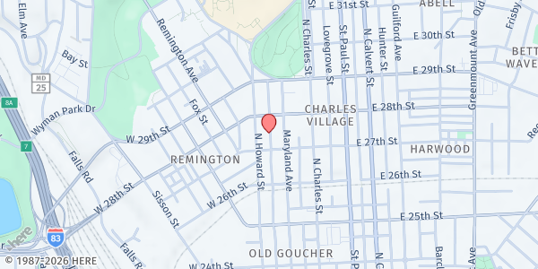 Map showing Bethel Church of God at 301 West 28th Street, Charles Village, MD