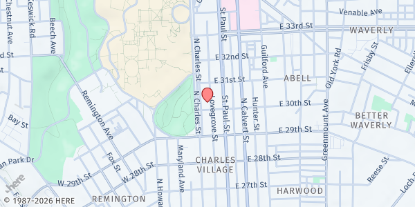Map showing HOPKINS FOOD PANTRY at 3003 North Charles Street, Charles Village, MD