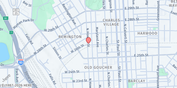 Map showing International Rescue Committee - Charles Village at 2601 North Howard Street, Charles Village, MD