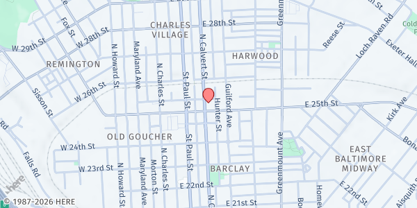 Map showing Prisoners Aid - Charles Village at 204 East 25th Street, Charles Village, MD