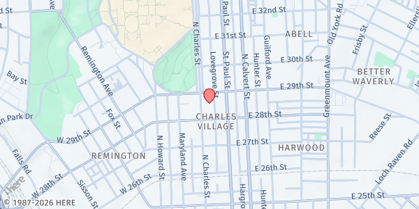 Map showing Saint Philip & James Church - Food Distribution Center at 2801 North Charles Street, Charles Village, MD