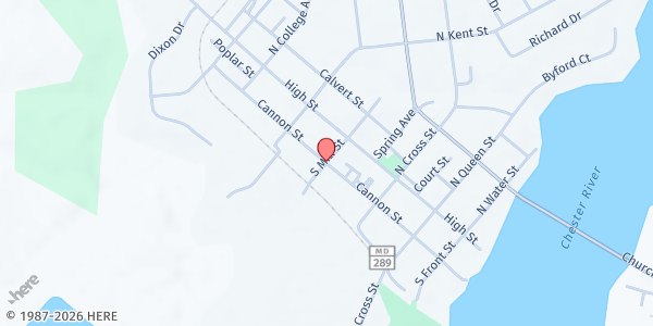 Map showing Kent County Food Pantry - Chestertown at Corner of High and Mill St., Chestertown, MD