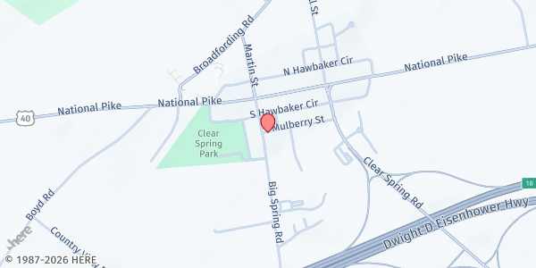 Map showing St. Peter's Lutheran Church at 30 South Martin Street, Clear Spring, MD