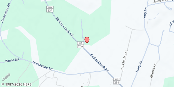 Map showing Gospel Tabernacle of Prayer at 24516 Budds Creek Road, Clements, MD