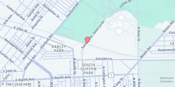 Map showing Rita Church Community Center at 2101 Saint Lo Drive, Clifton Park, MD