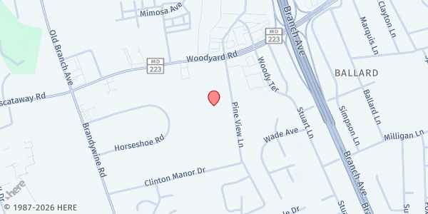 Map showing Antioch Baptist Church of Clinton at 9107 Pine View Lane, Clinton, MD
