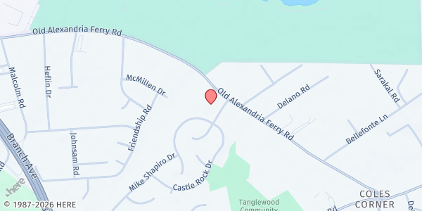 Map showing The True Vine Center at 7491 Old Alexandria Ferry Road, Clinton, MD