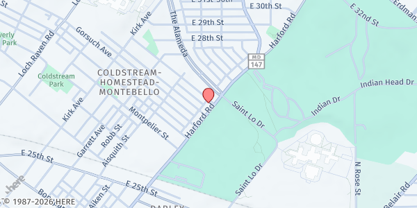 Map showing Life Empowerment Community Outreach at 2718 Harford Road, Coldstream Homestead Montebello, MD