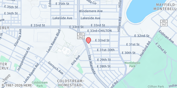 Map showing St. Paul Baptist Church at 3101 The Alameda, Coldstream - Homestead - Montebello, MD