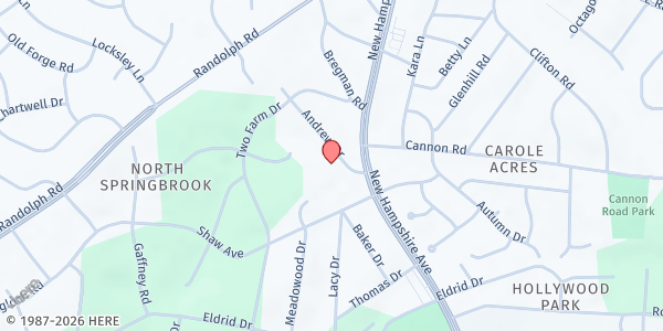 Map showing Meals on Wheels of Colesville at 13100 Andrew Dr., Colesville, MD