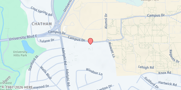 Map showing College Park Church of the Nazarene at 3621 Campus Drive, College Park, MD