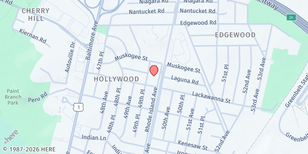 Map showing College Park Community Food Bank at 9704 Rhode Island Ave., College Park, MD