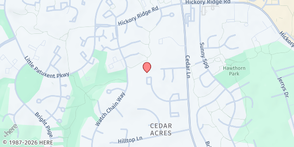 Map showing Bridgeway Community Cupboard at 6148 Cedar Wood Dr., Columbia, MD