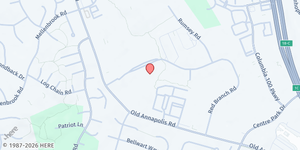 Map showing Bridgeway Community Cupboard at 9189 Red Branch Rd, Columbia, MD