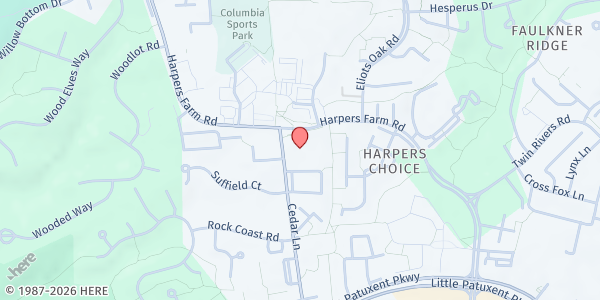 Map showing St. John Baptist Church at 5495 Cedar Ln, Columbia, MD