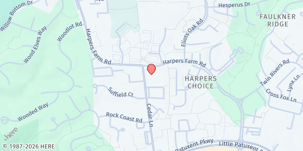 Map showing St. John the Baptist Church at 5495 Cedar Lane, Columbia, MD