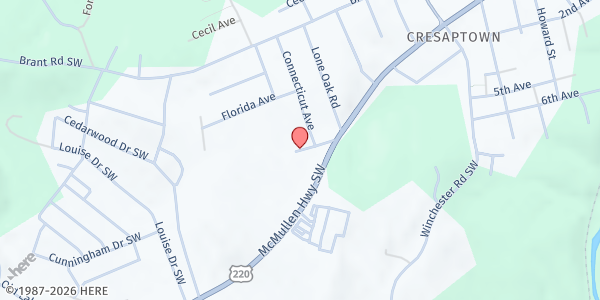 Map showing First Wesleyan at 15003 Wyoming Avenue, Cresaptown-Bel Air, MD