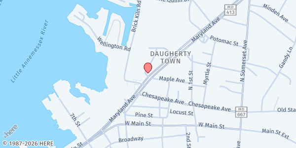 Map showing Community Relief Fund - Crisfield at 140 Maryland Avenue, Crisfield, MD