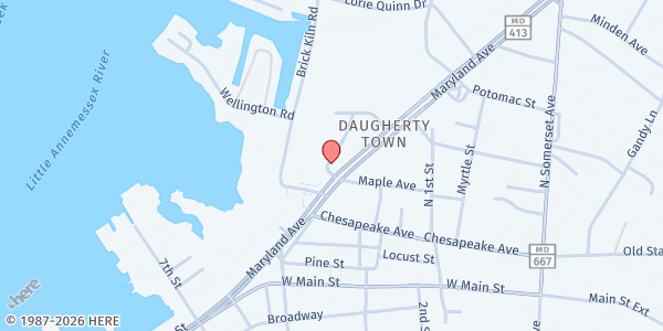 Map showing Community Relief Fund - Crisfield at 140 Maryland Ave., Crisfield, MD