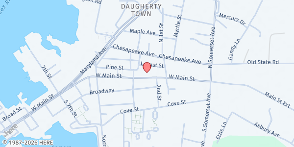 Map showing Immanuel United Methodist Church at 206 West Main Street, Crisfield, MD