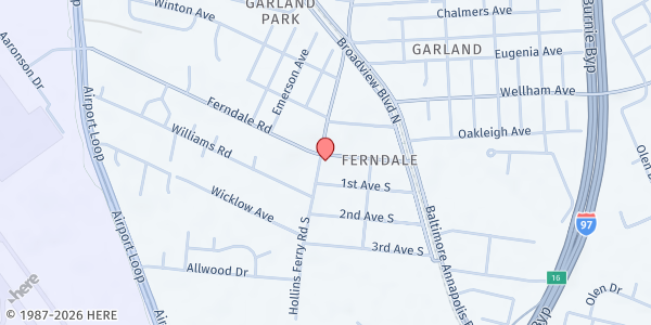 Map showing Ferndale United Methodist Church Pantry at 117 Ferndale Rd., Cromwell Manor, MD
