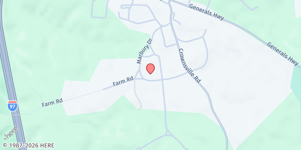 Map showing Anne Arundel County Food Bank - Main Location at 120 Marbury Dr, Crownsville, MD