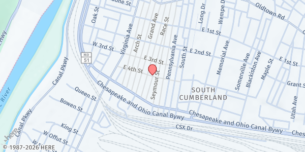 Map showing Christ U.M.C. at 4th & Race Street, Cumberland, MD