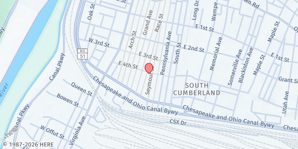 Map showing Christ UMC at 400 Race Street, Cumberland, MD