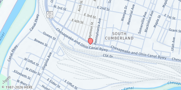 Map showing Cumberland Church of God at 401 West Industrial Boulevard, Cumberland, MD