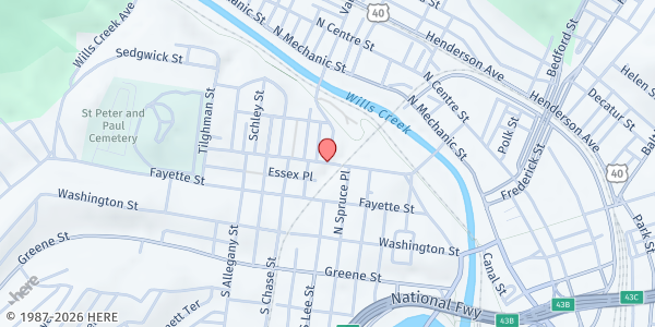 Map showing Interfaith Pantry at 301 Cumberland St., Cumberland, MD