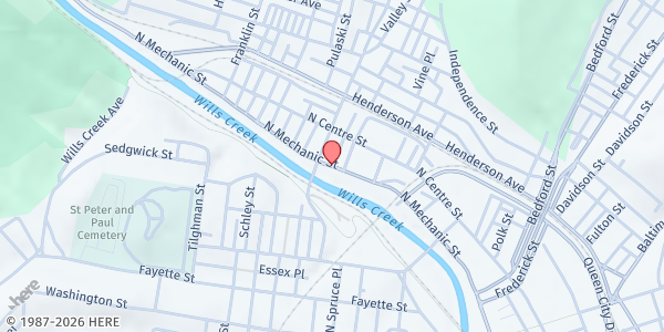 Map showing John F. Kennedy at Mechanic St., #408, Cumberland, MD