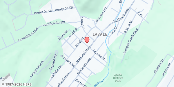 Map showing LaVale United at 565 National Highway, Cumberland, MD
