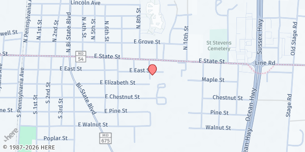 Map showing Renovate Church at 800 East East Street, Delmar, MD