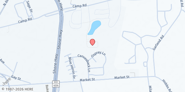 Map showing Aaron's Place at 410 Aldersgate Dr, Denton, MD