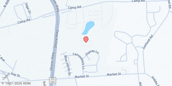 Map showing Aaron's Place Food Pantry at 401 Aldersgate Dr, Denton, MD