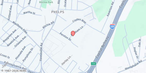 Map showing Faith United Ministries Outreach at 7905 Fernham Lane, District Heights, MD